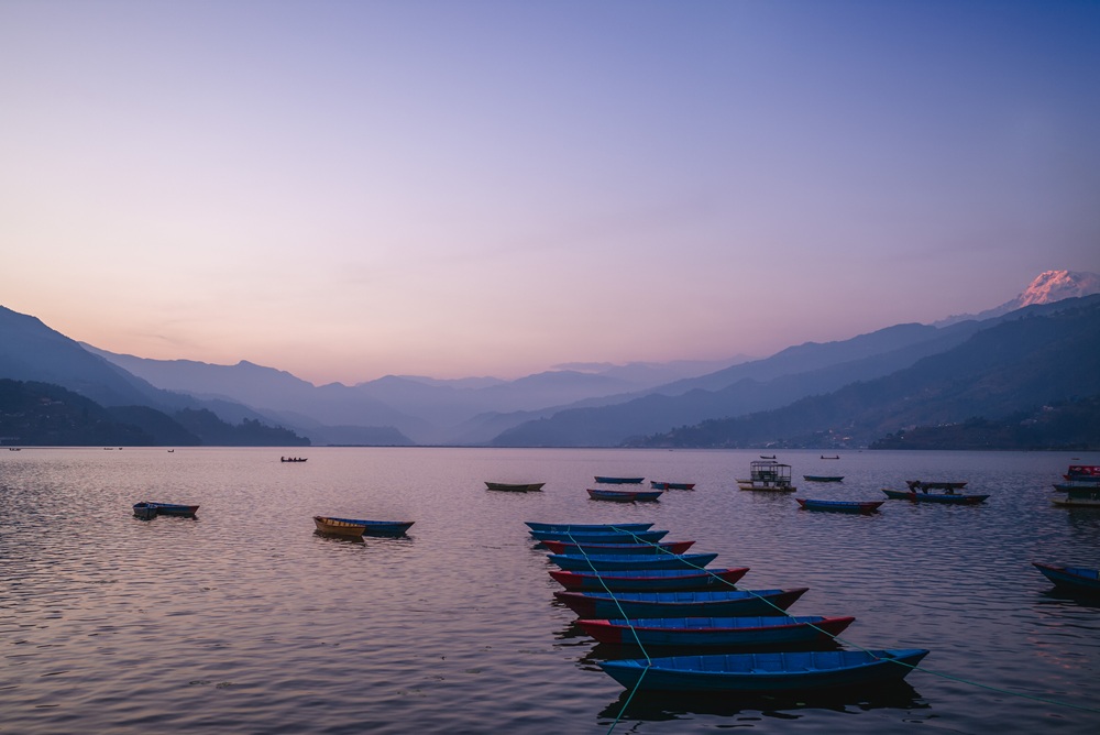 scenery phewa tal fewa lake located pokhara nepal